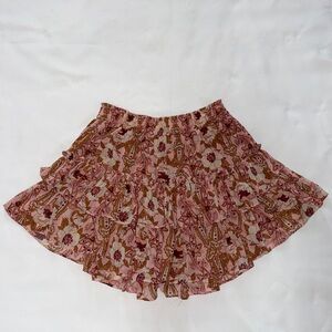 NWT MISA LOS ANGELES PINK FLORAL RUFFLE MINI SKIRT WITH GOLD GLITTER THREADING